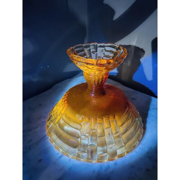 Glows Jeannette Glass Amberina Louisa Pedestal Footed Bowl Compote Ombre 1950s - Picture 8 of 13